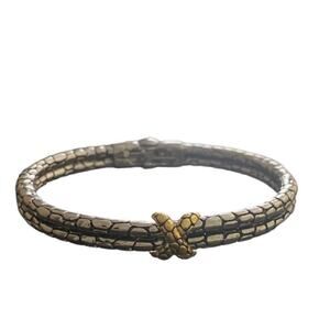 Silver‑Tone X Cable Hinged Bangle Bracelet Gold Accent GUC